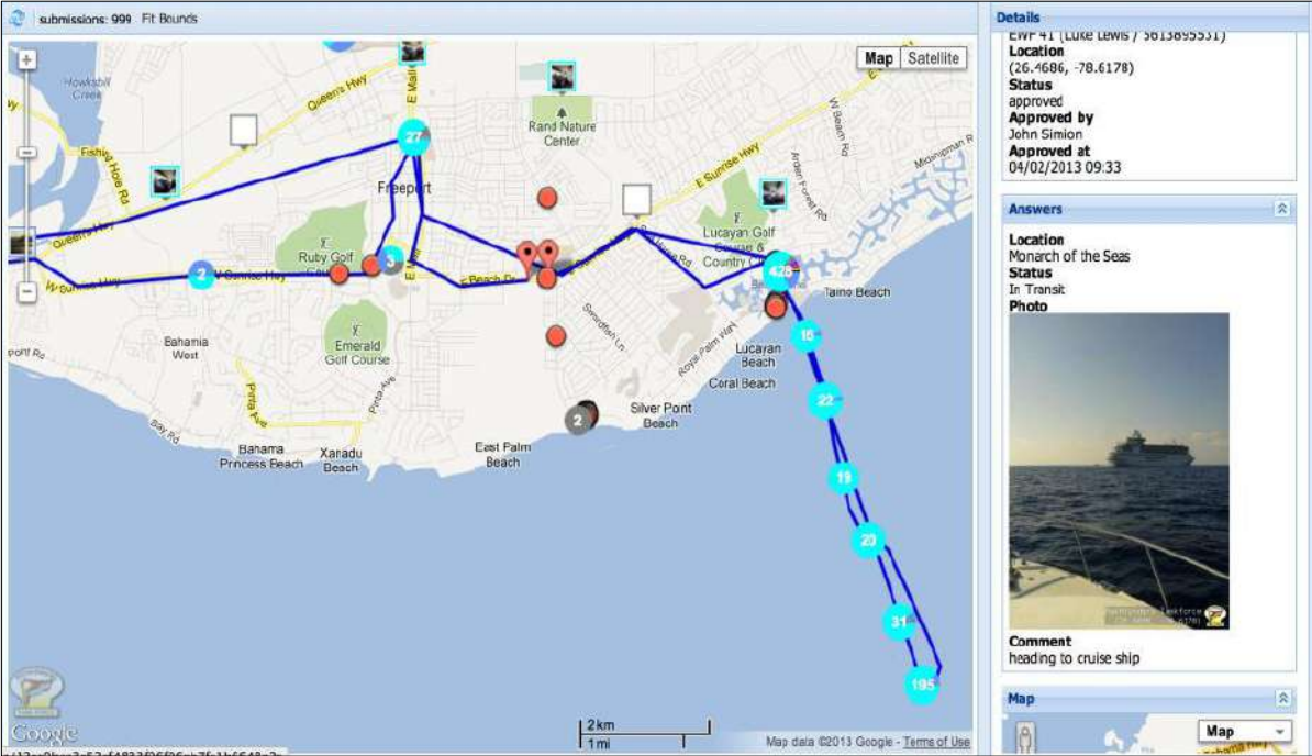 Real-time GPS tracking and mapping interface showing route tracking and field data collection